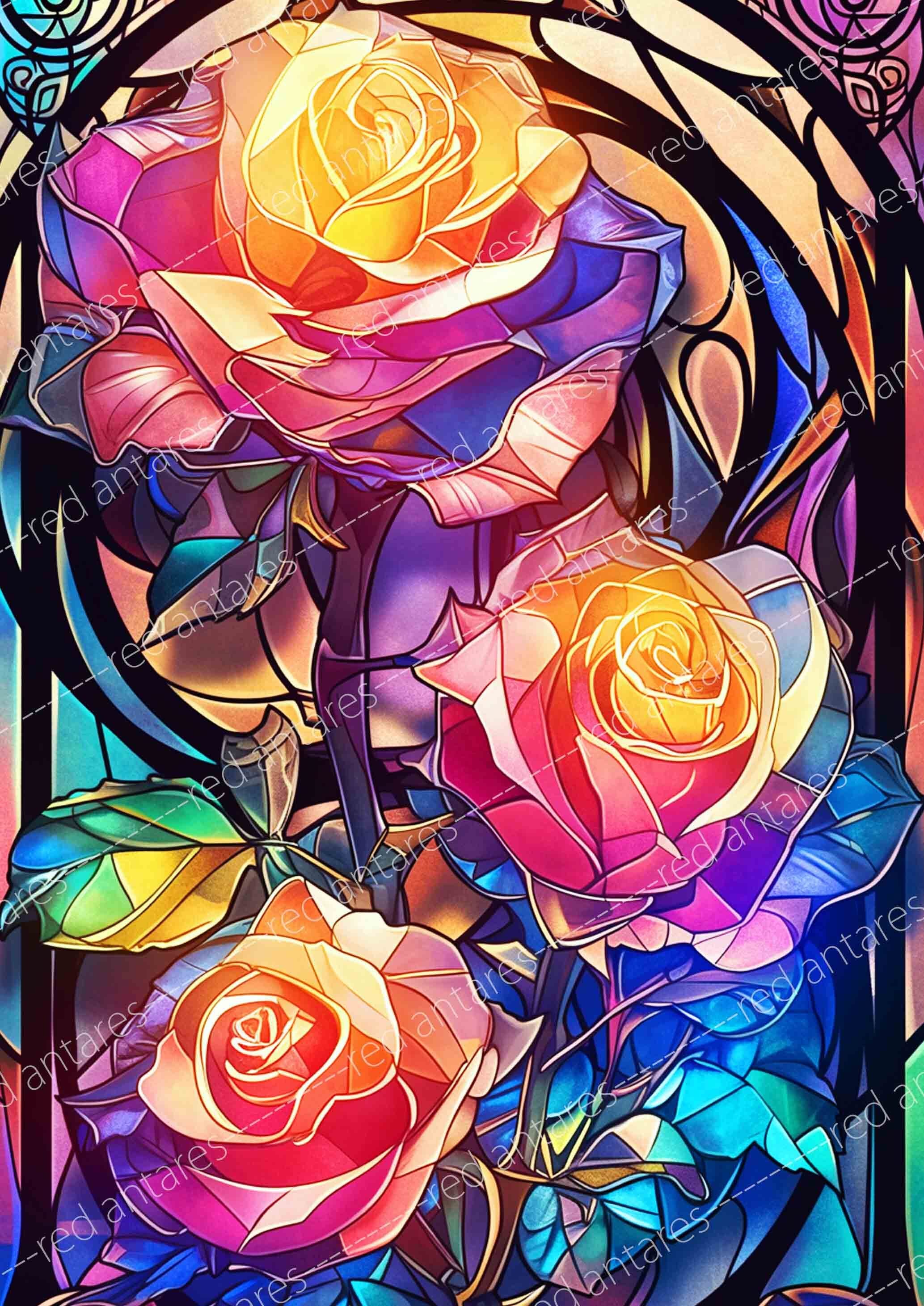 ダイヤモンドアート A3 ステンドグラス Rose (通常ビーズ/Mix