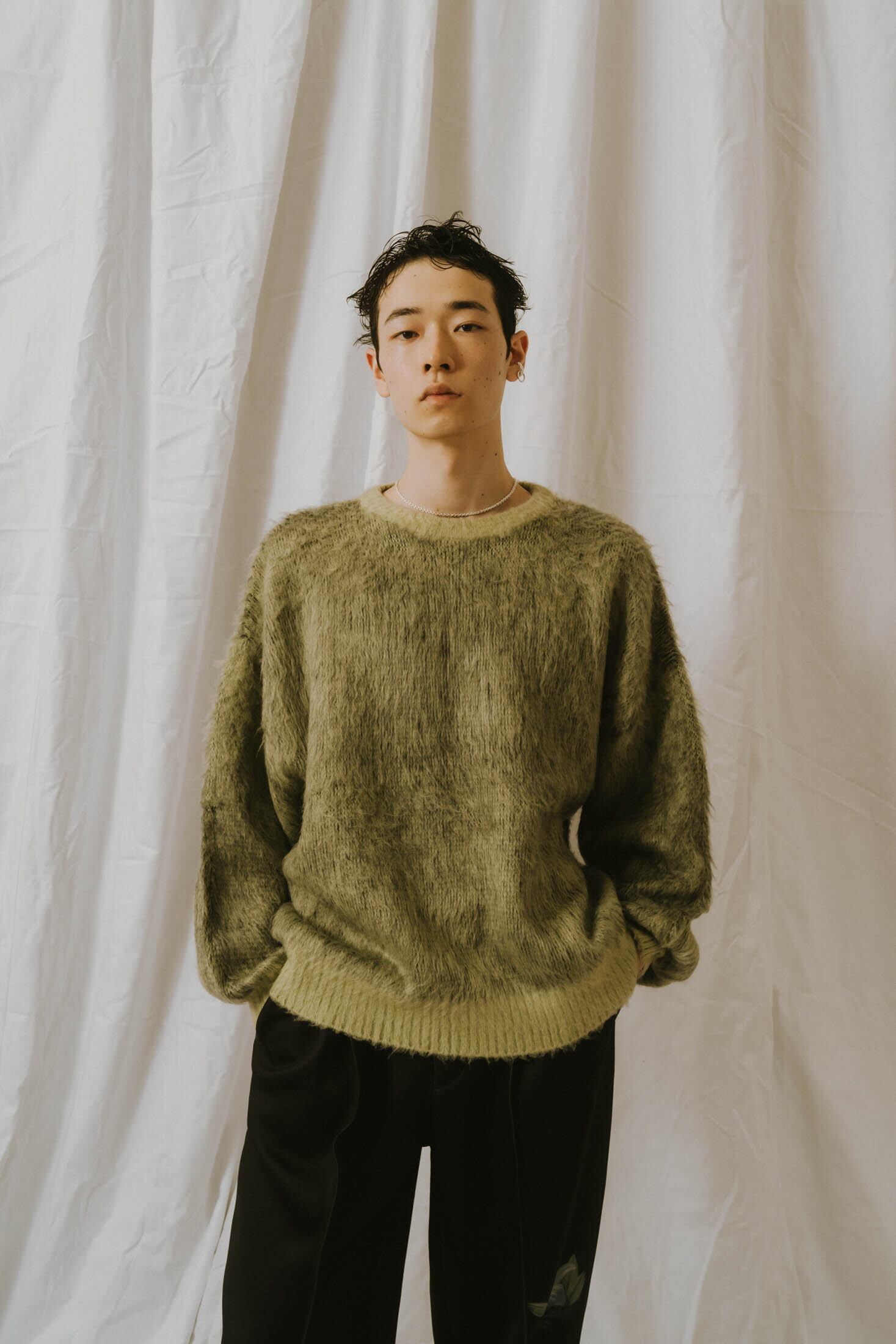 Knuth Marf】shaggy flower knit(unisex) / green | PuKu 