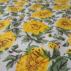 ブロックプリント生地【50cm単位】インド綿  花柄 白×イエロー #49810-YL1