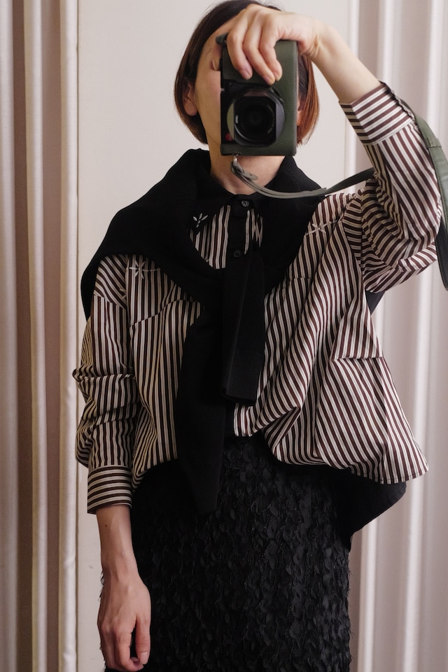 embroidery stripe shirt brown