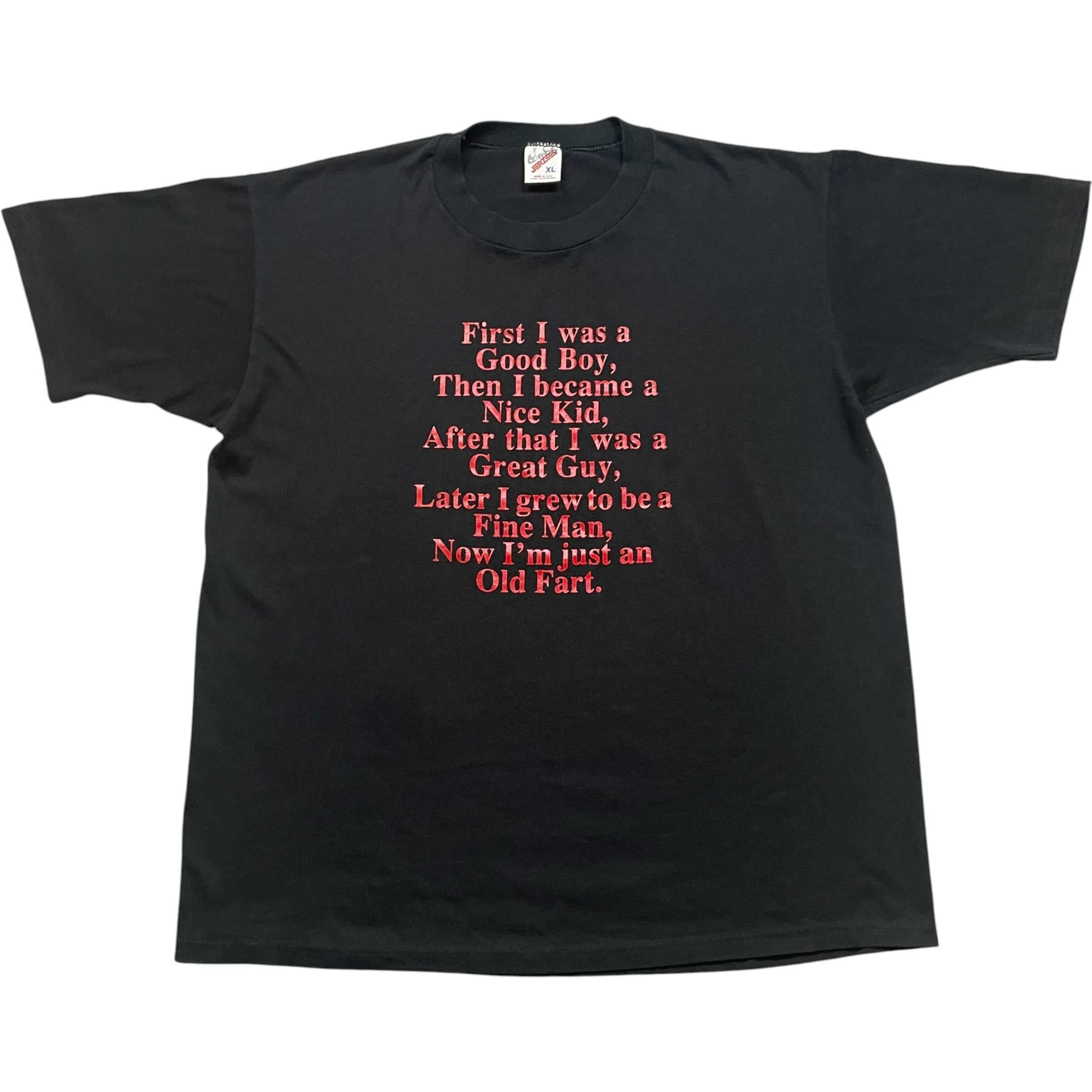 《XL》JERZEES ジャージーズ Tシャツ シングルステッチ フロントプリント メッセージプリント ブラック USA製 90年代 vintage no.10512