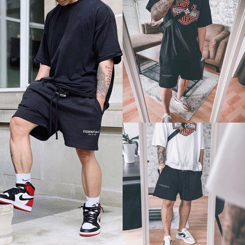 FEAR OF GOD ESSENTIALS 2022SS Sweat Shorts エッセンシャルズ スウェットショーツ ショートパンツ ハーフパンツ フロッキーロゴ ブラック サイズL【220605】【新古品】【me04】