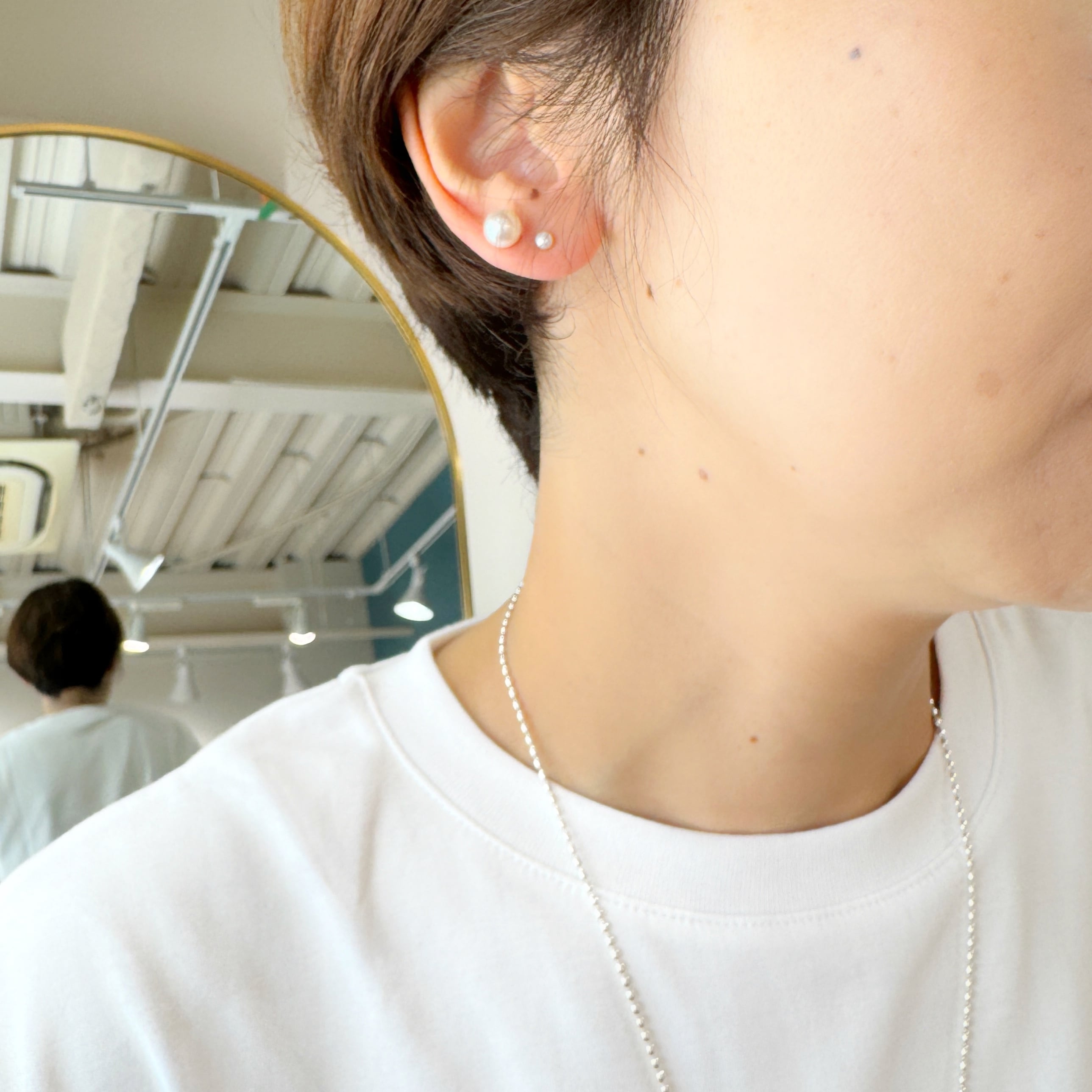 パール付きスタッドピアス K10キヘイハンギングパール スタッドピアス（ピアス