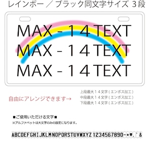 USプレート同文字サイズ３段　背景：レインボー　文字色：ブラック