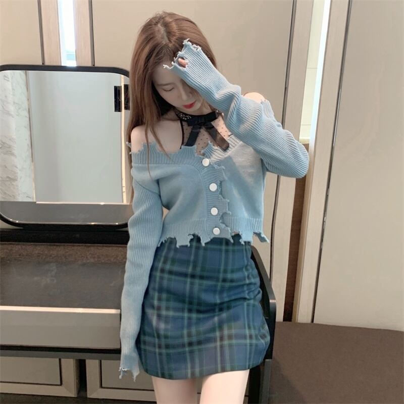 スリーピースオータムスーツウィメンズ2020新しいショートニットカーディガンジャケット、メッシュセクシーヒップスカート ドラファッションホール15019573580