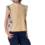 ZOZOTTE リメイク ノースリーブ切り替えブラウス/イエロー&プリント