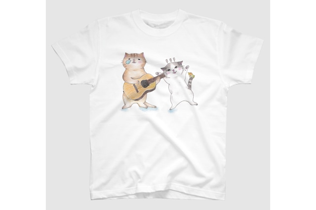 ギター猫のＴシャツ(白)