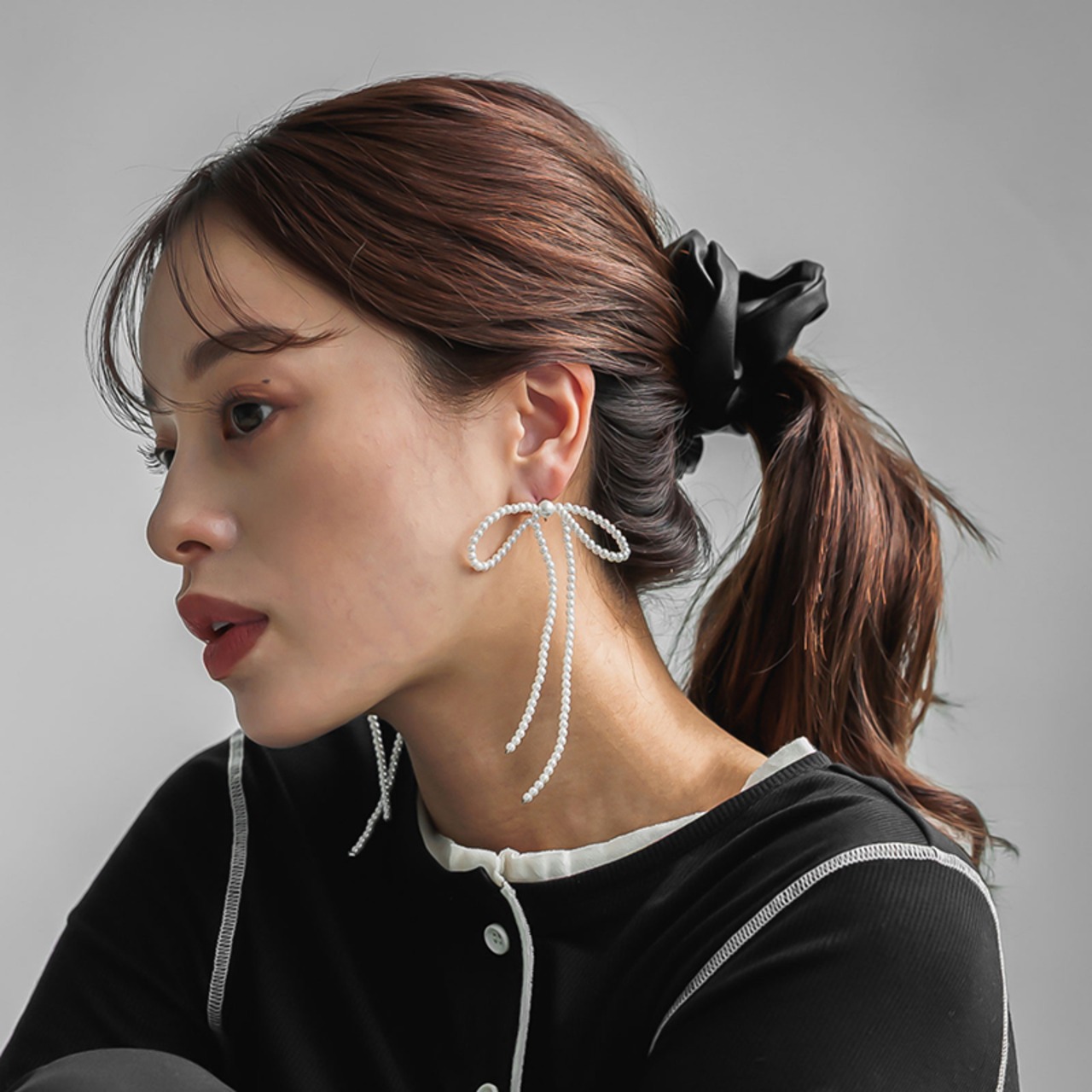 【ネコポス便】ピアス パール リボン ピアス イヤリング クリップ式 ロング 揺れる パールリボン レディース アクセサリー2536