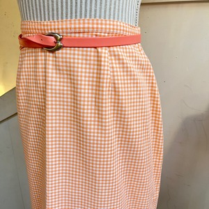 60's salmon pink check cotton skirt with belt