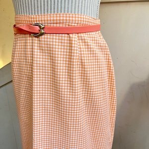 60's salmon pink check cotton skirt with belt