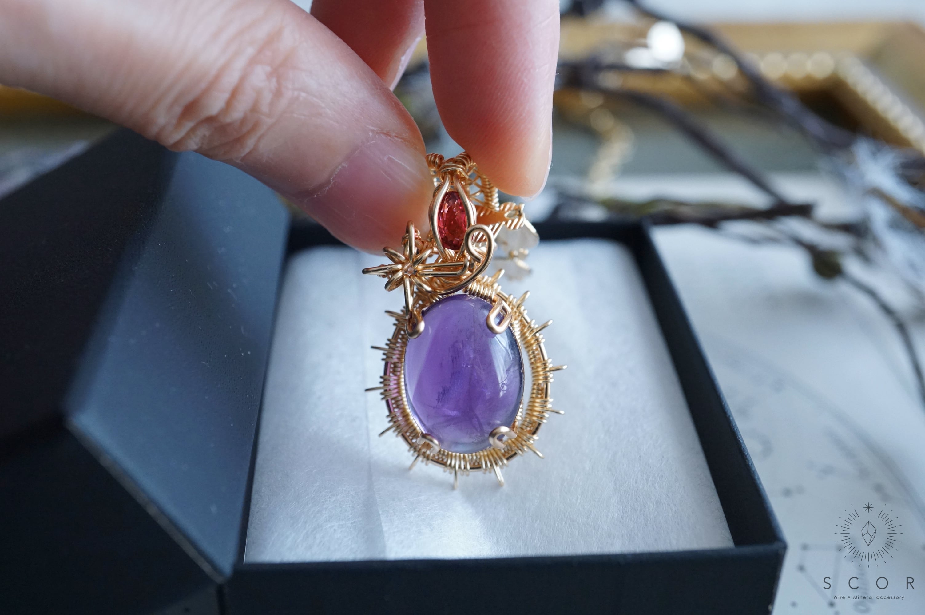 【動画あり】Halo - 菫色星・電気星 (pt583-ar-g)(アメジスト・ルベライト ペンダントトップ)