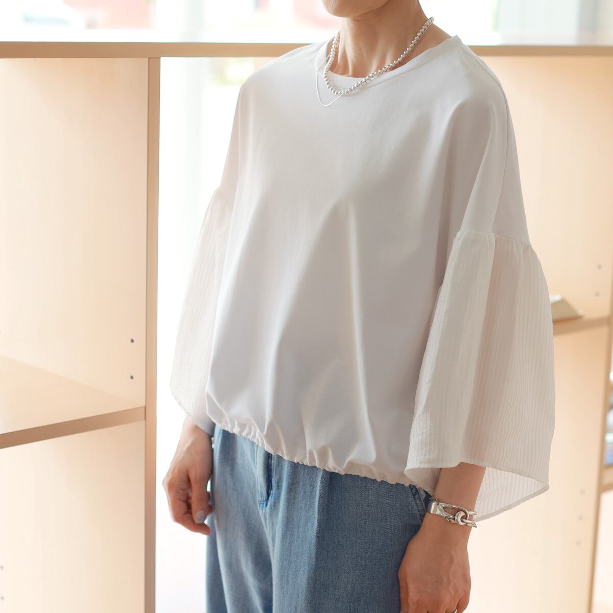 CYAN TOKYO(シアントーキョー) 異素材切替 ドローコードヘム ルーミートップス