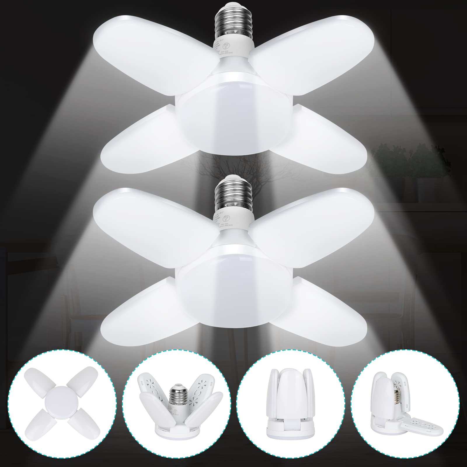 超ミニ LEDライト ガレージライト 45W 2個 屋内 小さいLED電球 6500K 天井照明 取付簡単 工事不要 角度調節可能 カーポート 車庫 倉庫 納戸 作業灯 昼白色