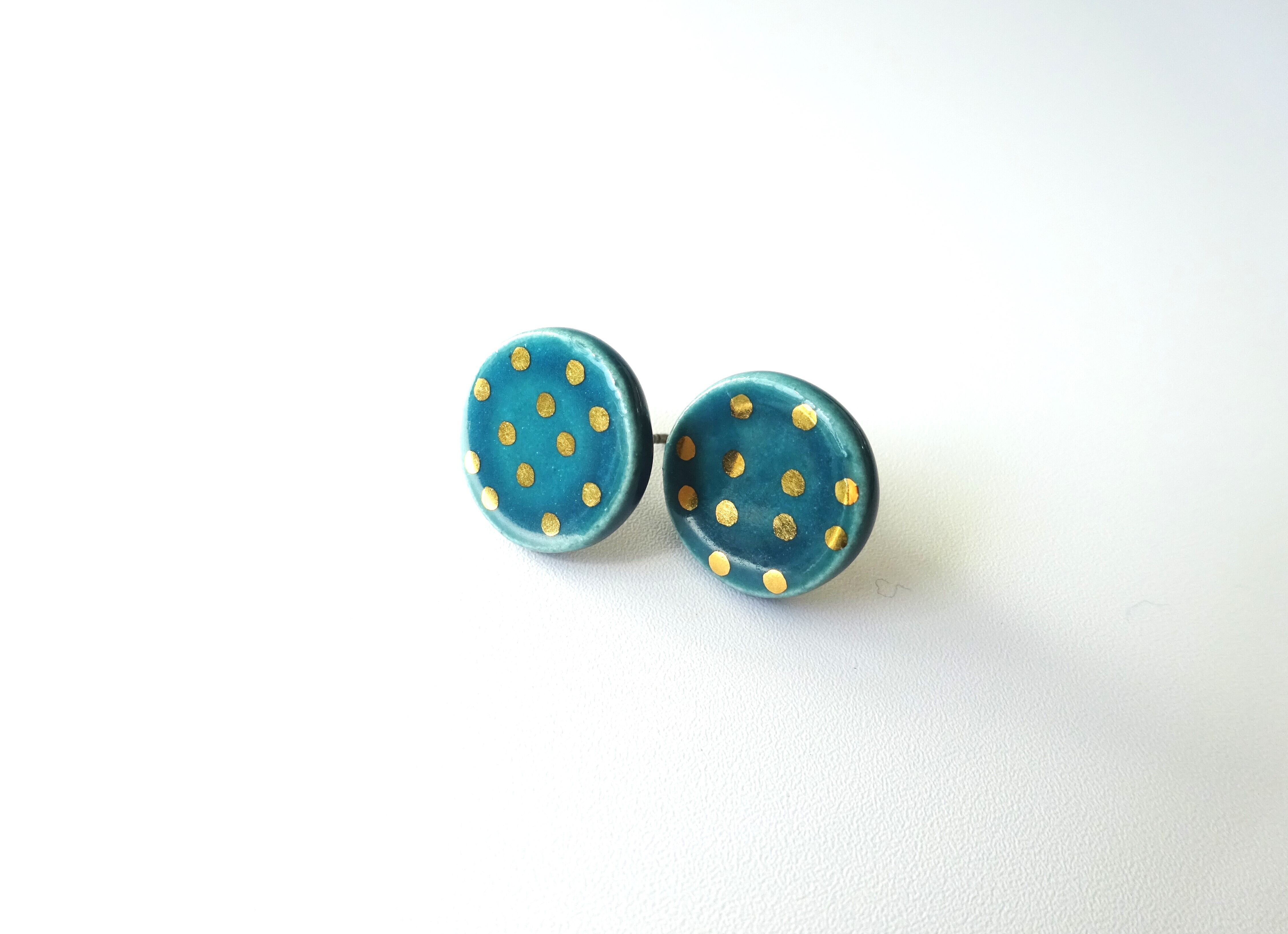 金彩dot round pierce／earring（深緑）