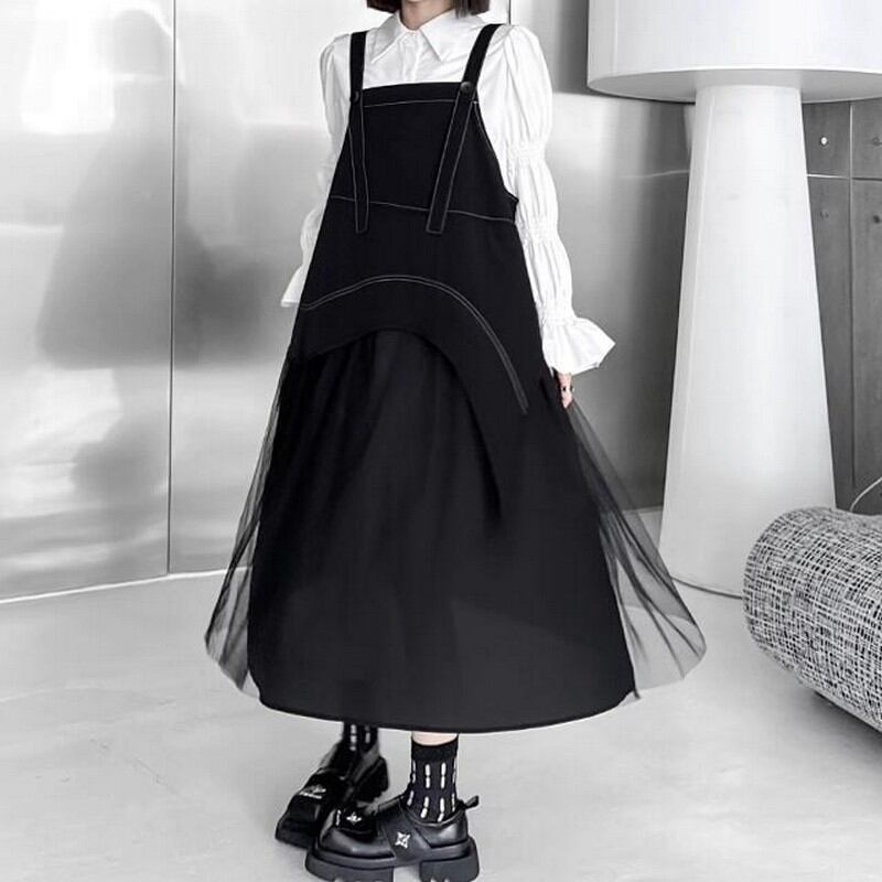 メッシュサスペンダースカートワンピース R0198