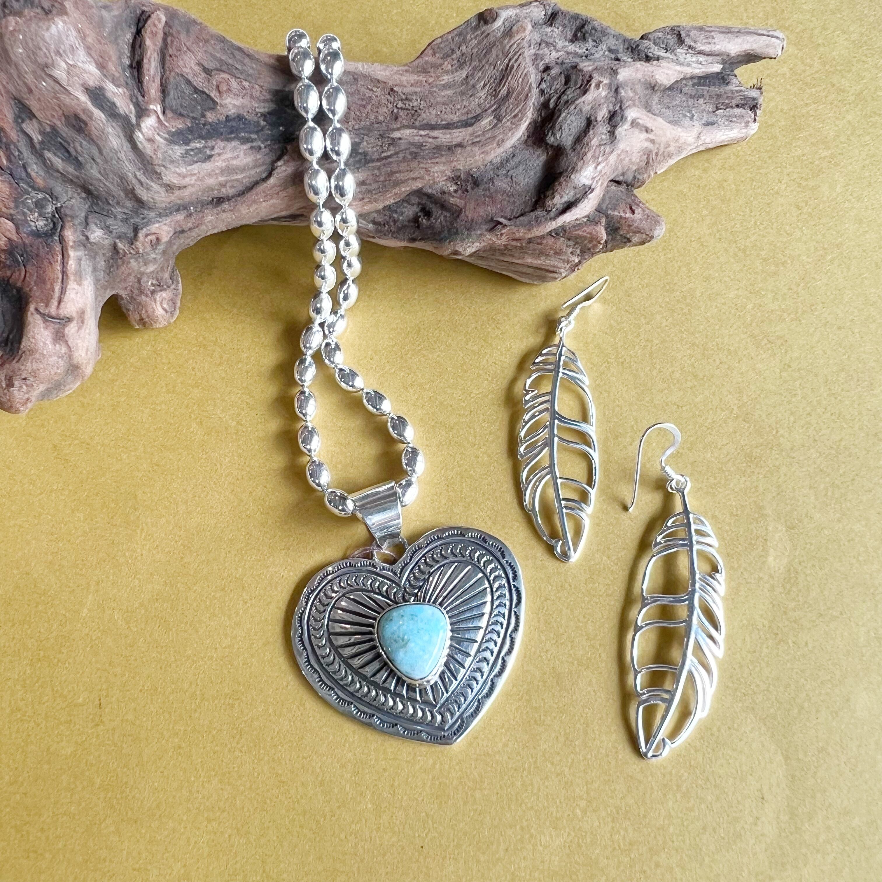 Indian Jewelry 》ターコイズハートペンダント ネックレス (チェーン 