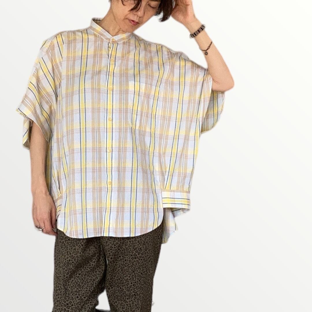 ZOZOTTE remake french sleeves shirt/リメイク フレンチスリーブシャツ/イエロー系チェック