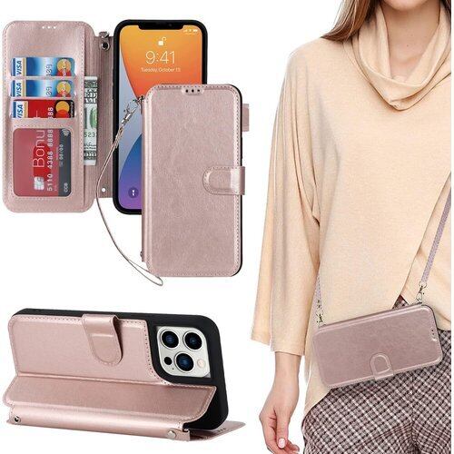 iPhone12pro Max ケース 手帳型 ショル イホン12プロマックス 携帯ケース 12プロmax iPhone12pro max スマホケース 手帳型 適用 case iCoverCase ストラップホール付き カード収納 スタンド ストラップ 二本同梱 マグネット 肩がけ 首掛け 斜め掛け カードケース ストラップ付き カバー ショルダーケース クロスボディケース カード入れ スマホケース 携帯カバー レトロ ピンク 1526