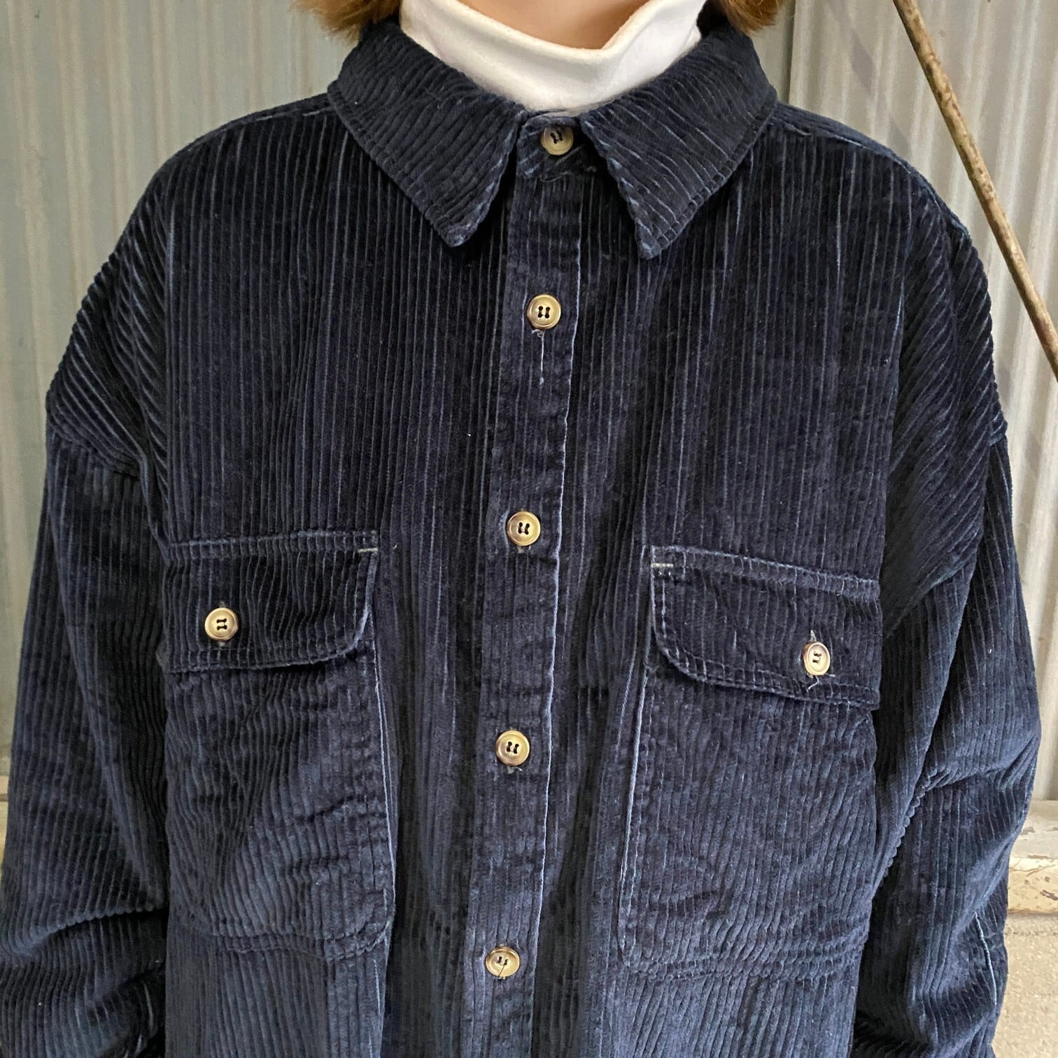 ギィローバー 美品 コーデュロイウェスタンシャツ L ネイビー ギィローバー 美品 コーデュロイウェスタンシャツ L ネイビー