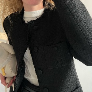 ブラックツイードフリンジジャケット　LT0040041