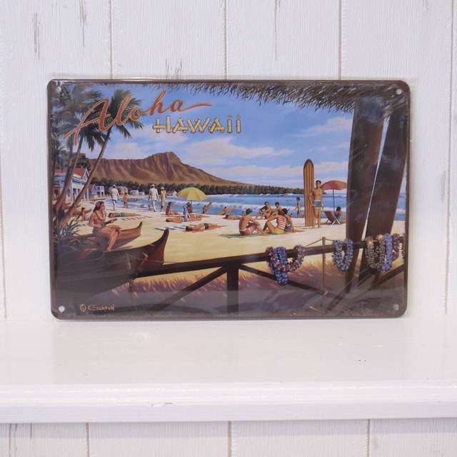 ★ハワイ直輸入★オールドハワイ ブリキ看板／スチール看板／シャビーシック／アンティーク／ハワイアン雑貨＜ワイキキビーチ＞