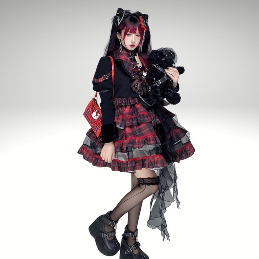 ロリータ ゴスロリ ジャンパースカート ゴスロリ JSK ジャンパースカート チェック柄 ジャケット
