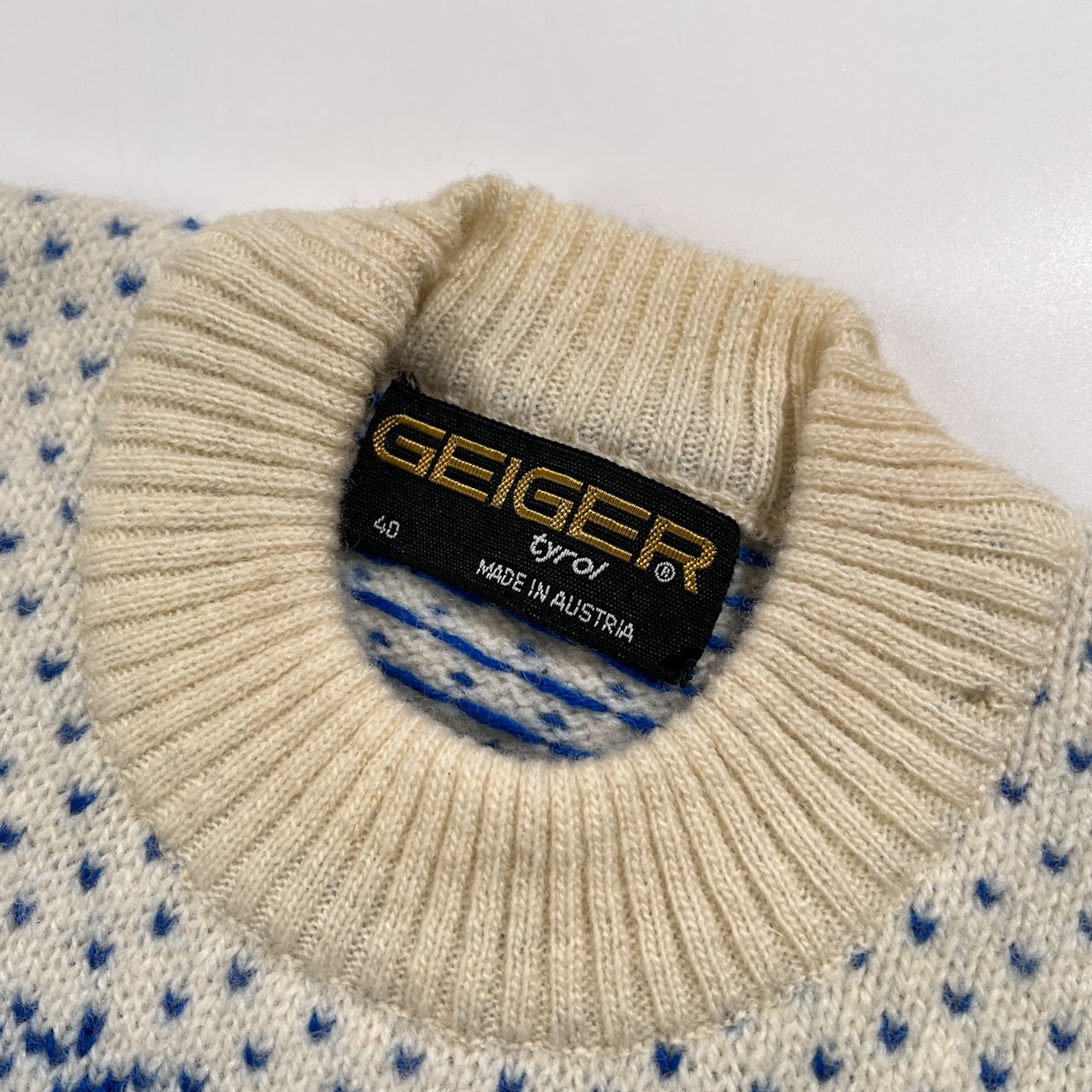 未使用品 オーストリア製 GEIGER ガイガー ノルディック柄 チロリアン ウールニットセーター サイズ 40 /アイボリー×ブルー ビンテージ
