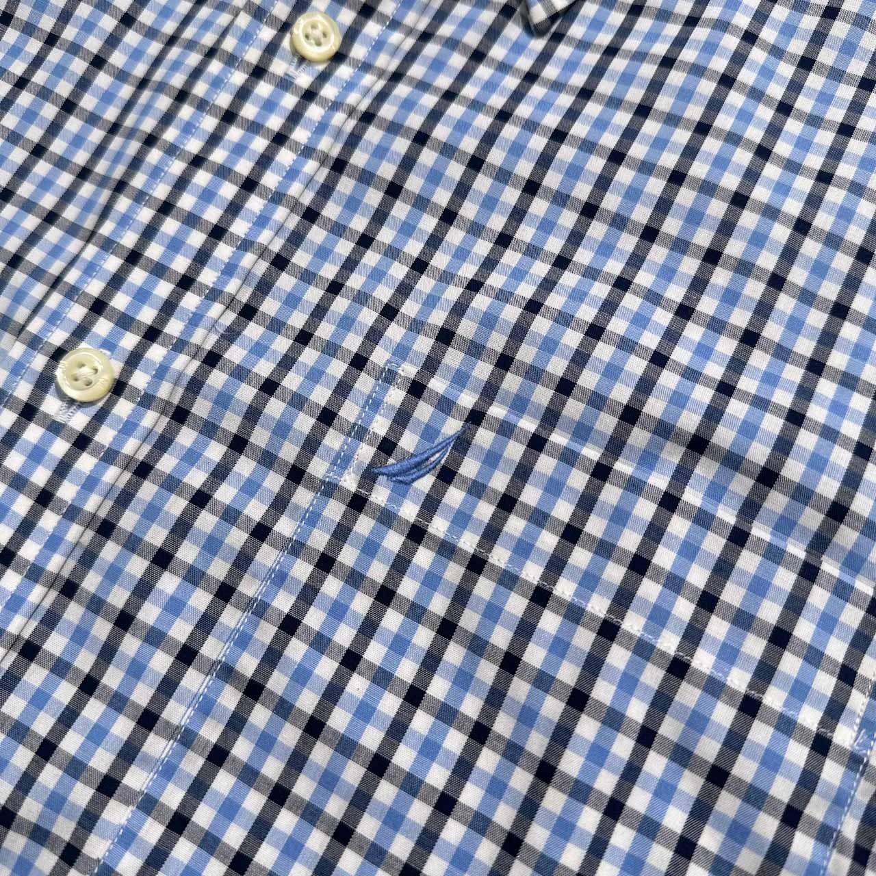NAUTICA ノーティカ チェック柄 BD 半袖シャツ サイズ M /メンズ/水色系/WRINKLE RESISTANT