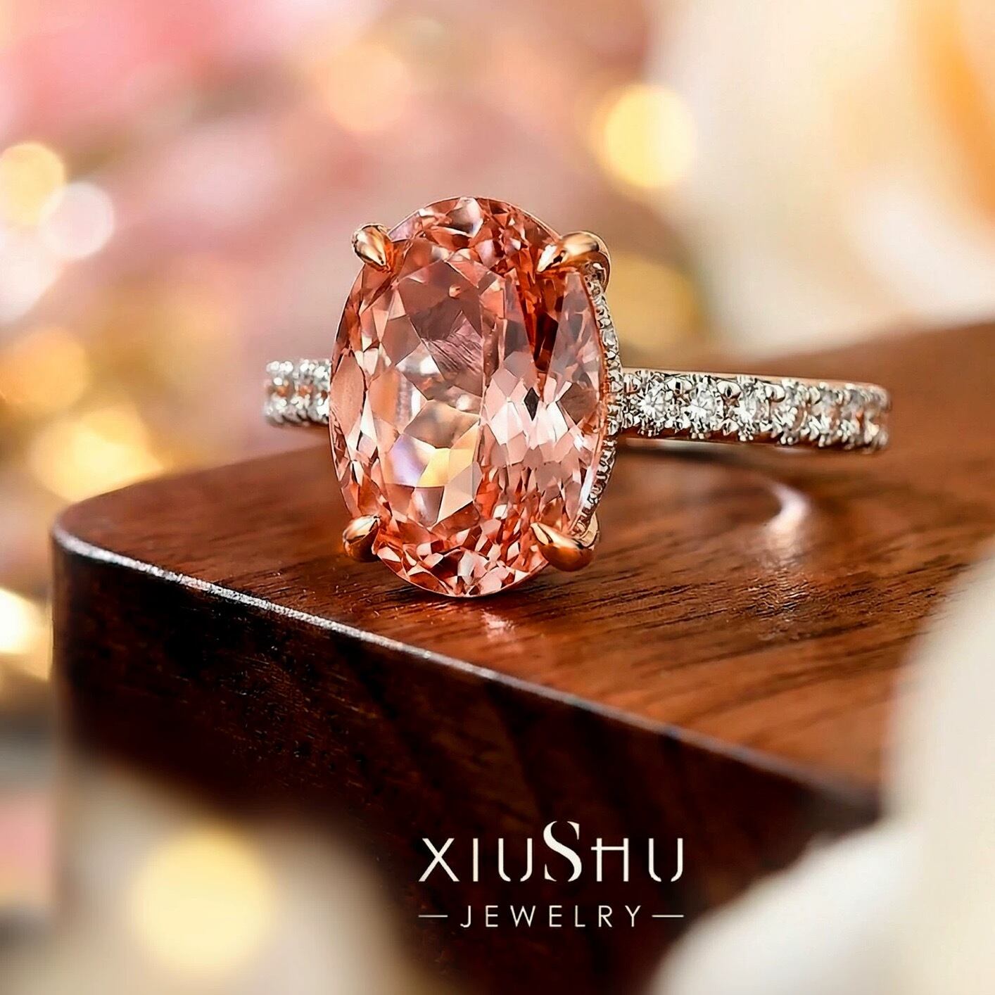 4.5ct 人工パパラチアサファイア オーバル 高炭素ダイヤモンド