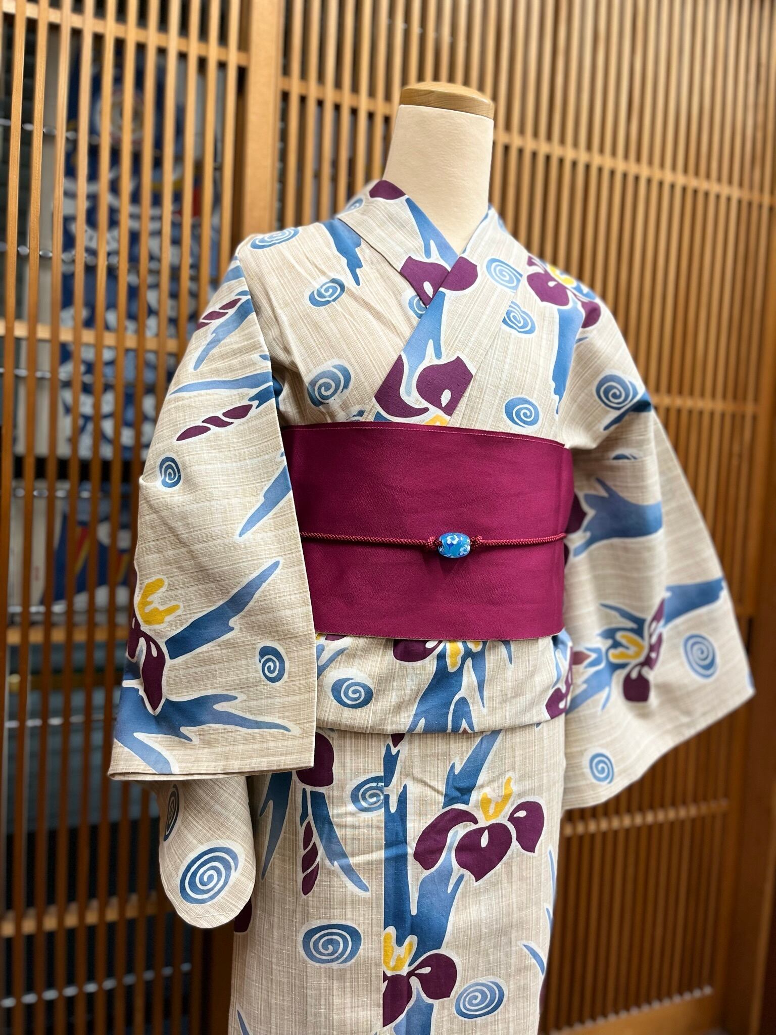 高級浴衣セット 竺仙湯帷子浴衣＋仕立てた浴衣＋帯＋下駄 着 