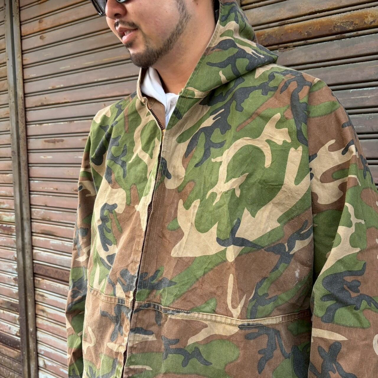 70s USA製 ハンティングパーカー ウッドランドカモ 迷彩 L