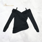 社交ダンス 衣装 トップス ブラウス ブラック系 チャコットロイヤルダンス Chacott ROYAL DANCE 黒 無地 シンプル 練習 レッスン 日本製 オフショルダー 伸縮 ストレッチ 上品 パーティー イベント オールブラック かわいい セクシー