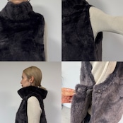サイドボタンハイネックファーvest/ブルーグレー