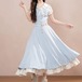 【2点セット】ダブルカラードッキングリボントップス+フリルヘムAラインスカート ・78705