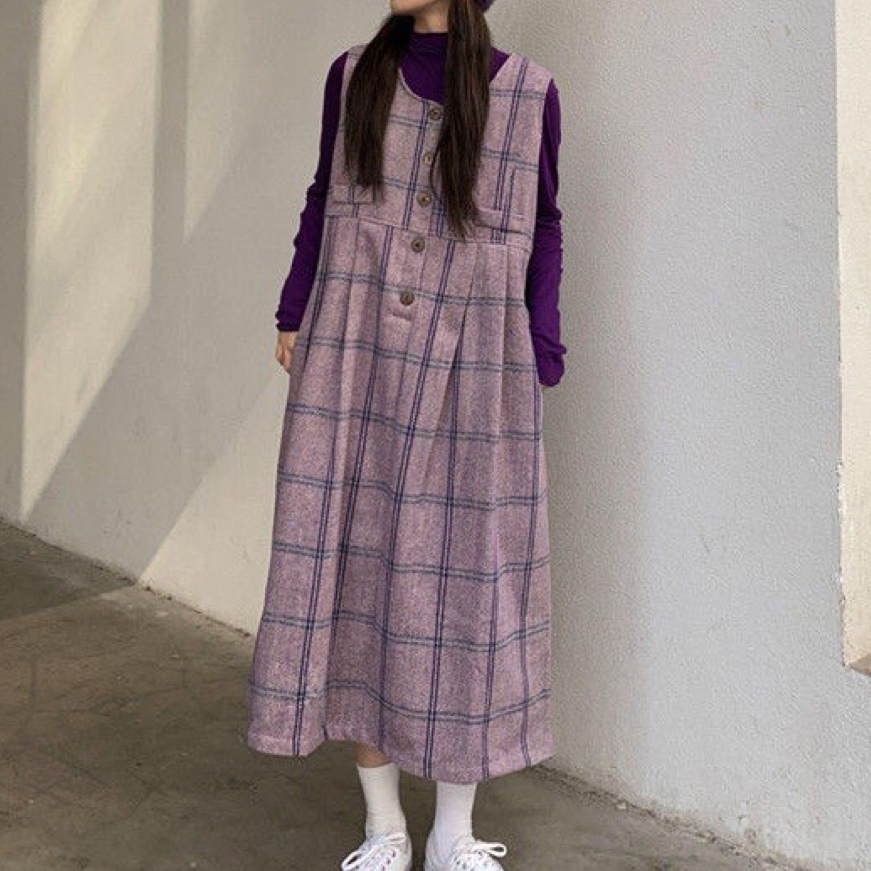 フレンチレトロ パープルチェックワンピース A0744 Retro N
