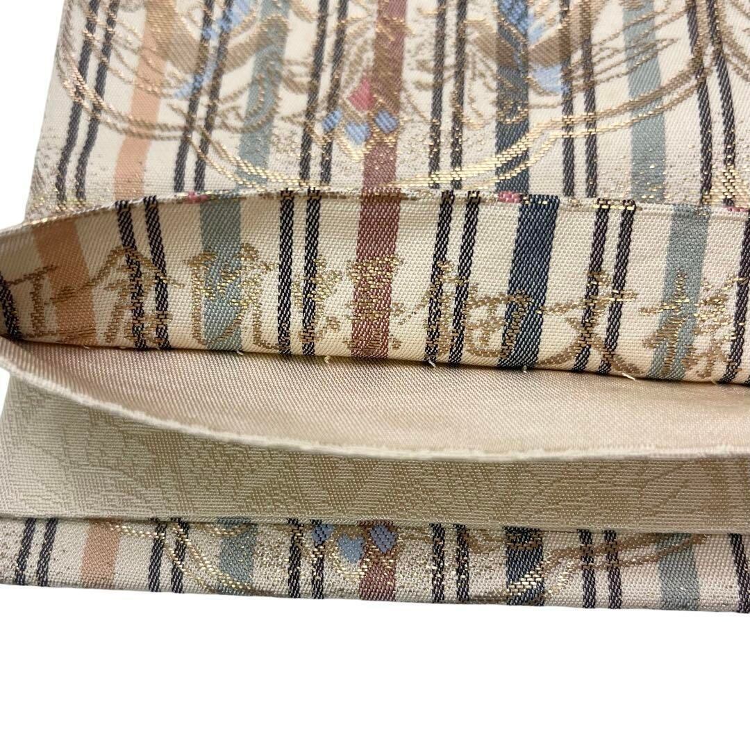 袋帯 正倉院螺鈿文様 縦縞模様 鳳凰 華柄模様 金糸 O-4200 | リユース  