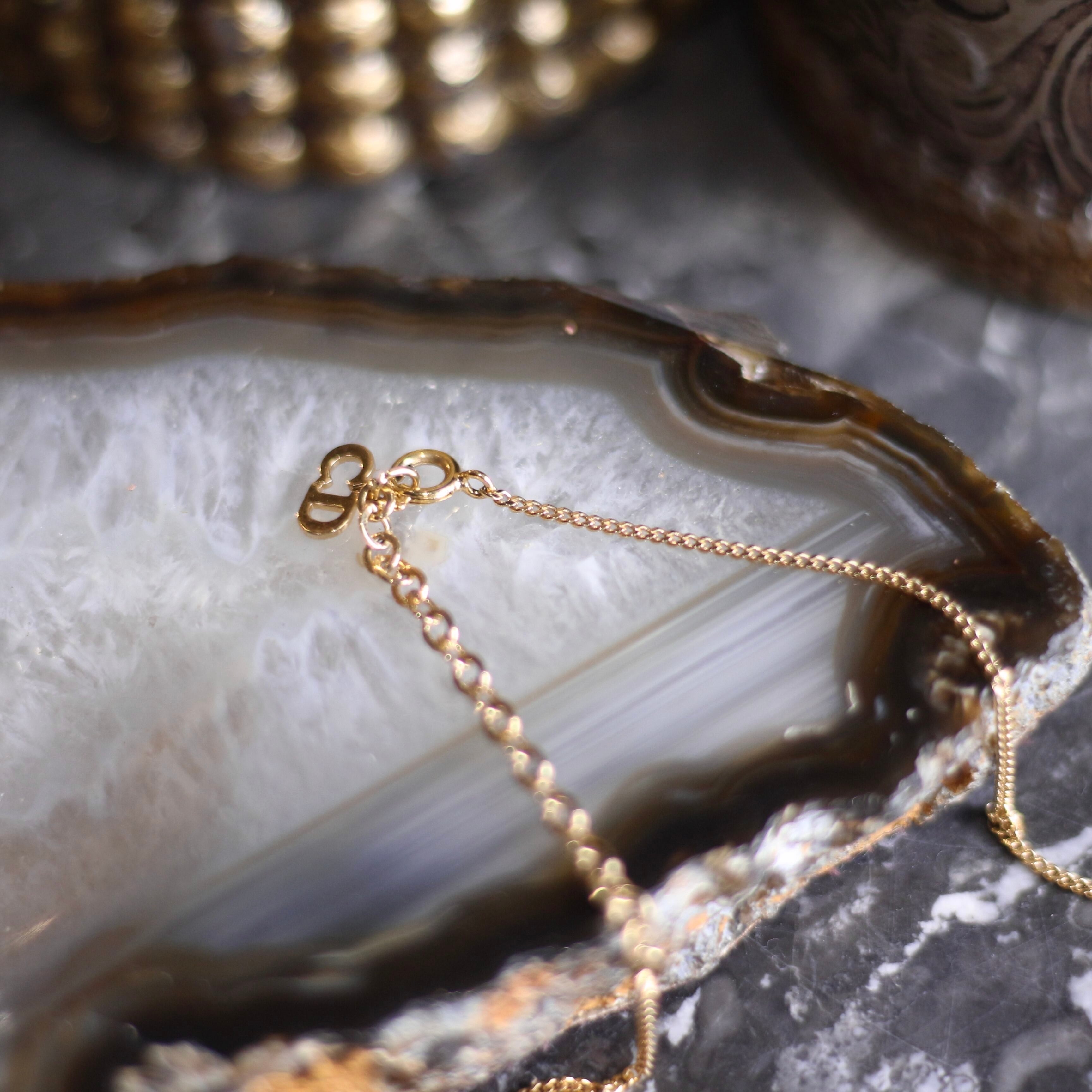 Christian Dior CLEAR STONE LOGO DESIGN GOLD CHAIN NECKLACE