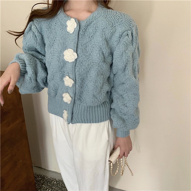 新作 レトロ ゆったりする 短いスタイル 長袖 ニットセーター トップス 麻の花