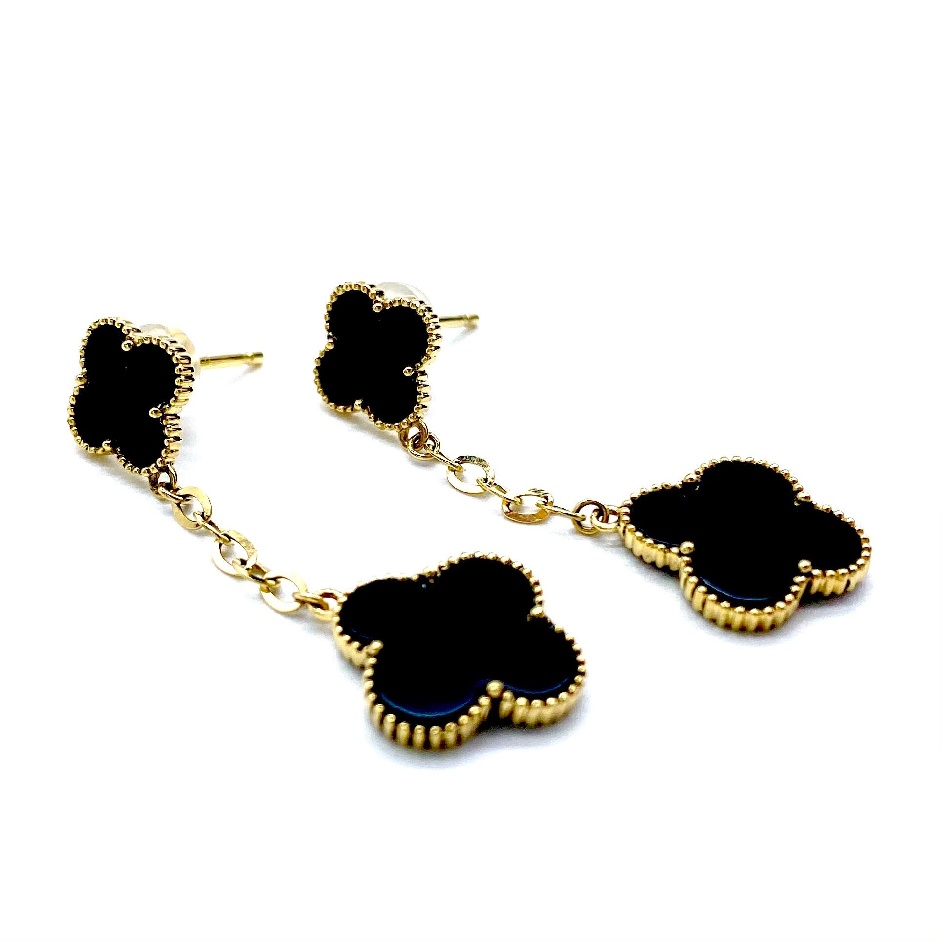 k18 オニキス花モチーフピアス | TrueDiamonds
