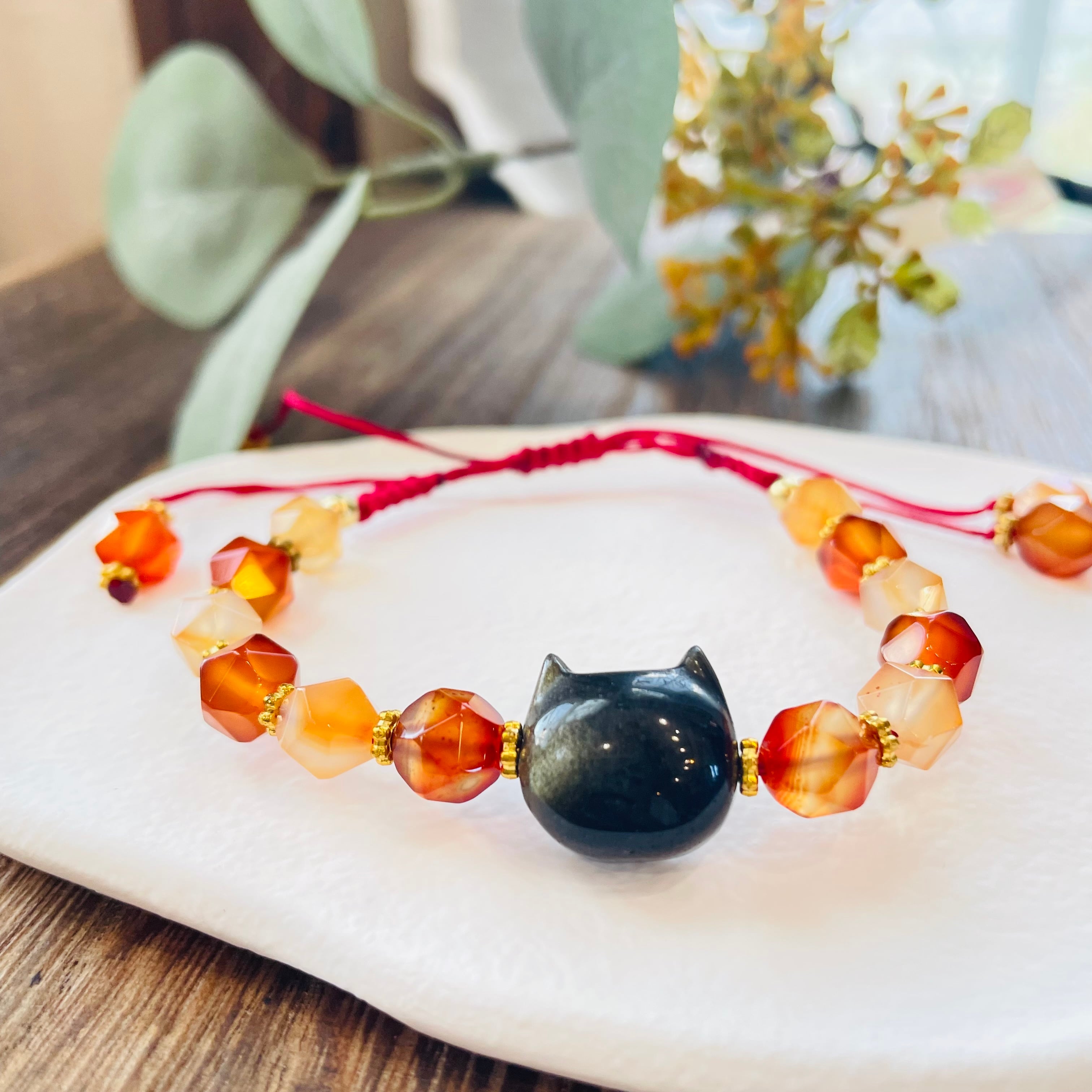 5728-① 猫×パワーストーン｜ブレスレット｜前向きになりたい人へ｜ 猫雑貨 猫モチーフ 猫グッズ アクセサリー 天然石  プレゼント ギフト レディース