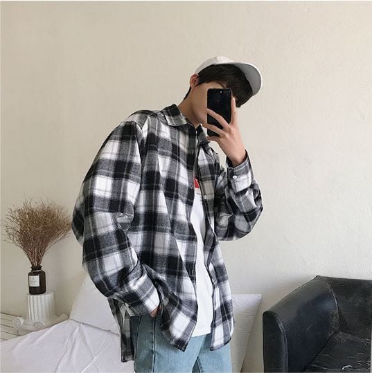 全2色 タータンチェック シャツ トップス メンズ 韓国 カジュアル