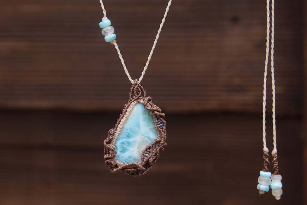 Larimar micro macrame  design pendant