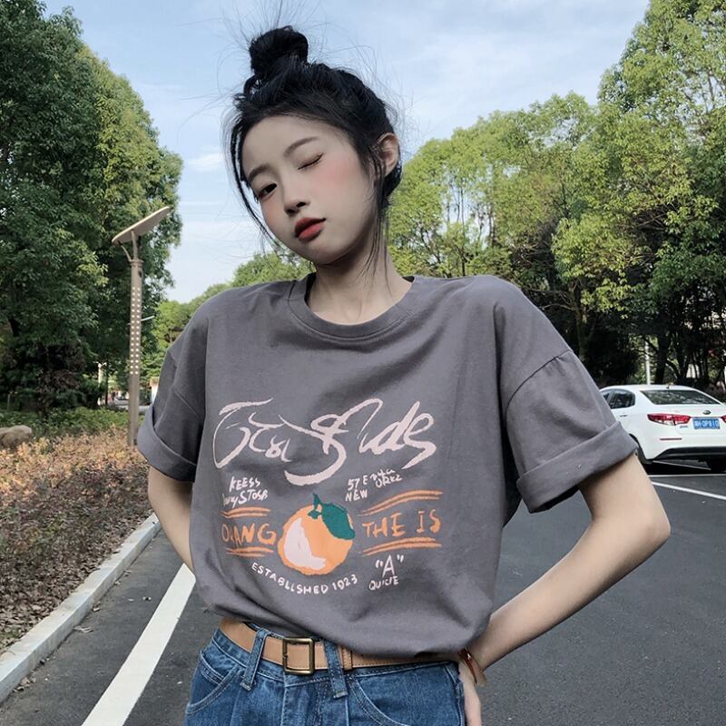トップス サマーTシャツ 薄手ルーズプリント柄半袖スリーブ ショート ハーフスリーブ 大人ガーリー スウィート キュート カジュアル 夏物 1号婦人39308056787