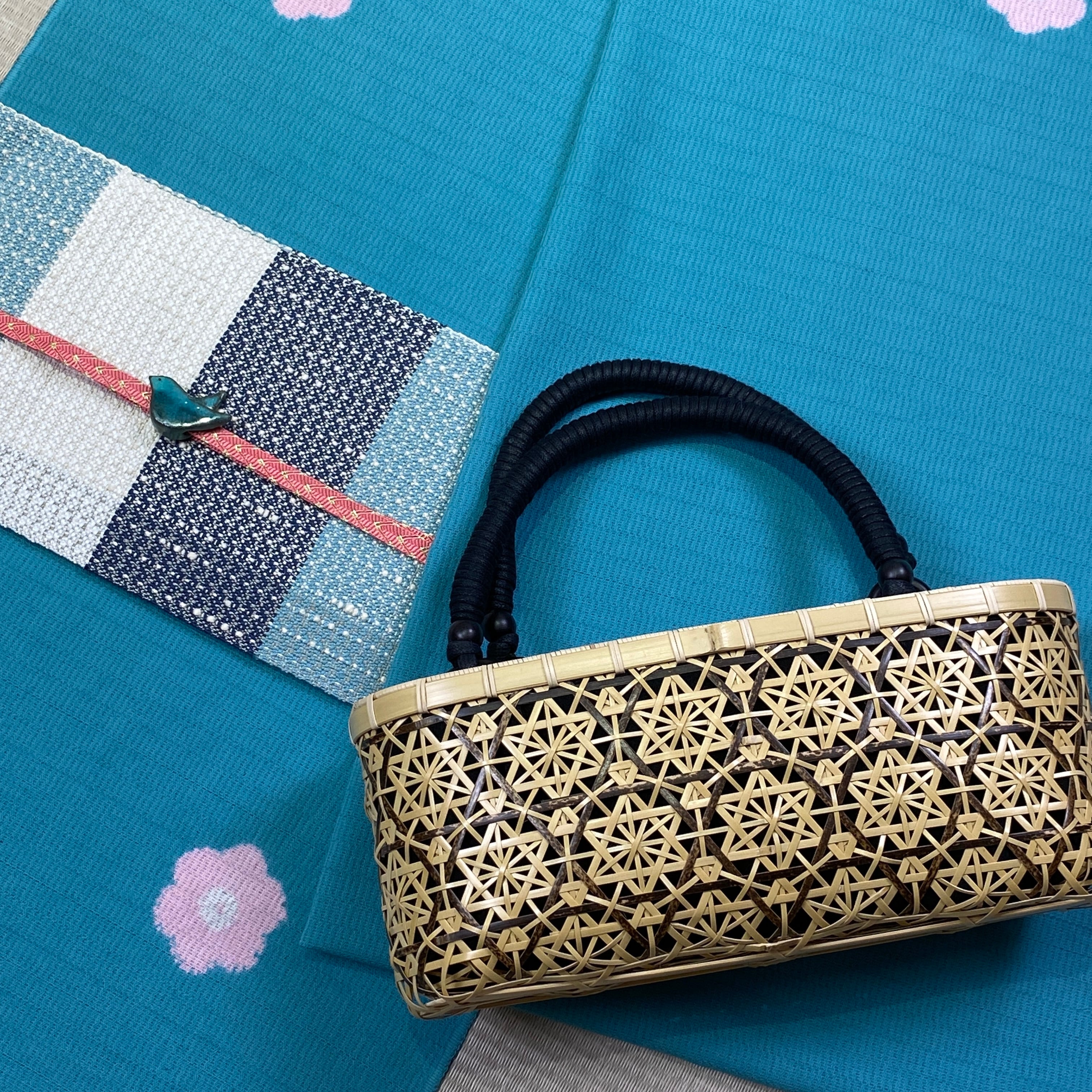 有製咲処 竹かごバッグ 別府竹細工 花六つ目編みパーティーバッグ