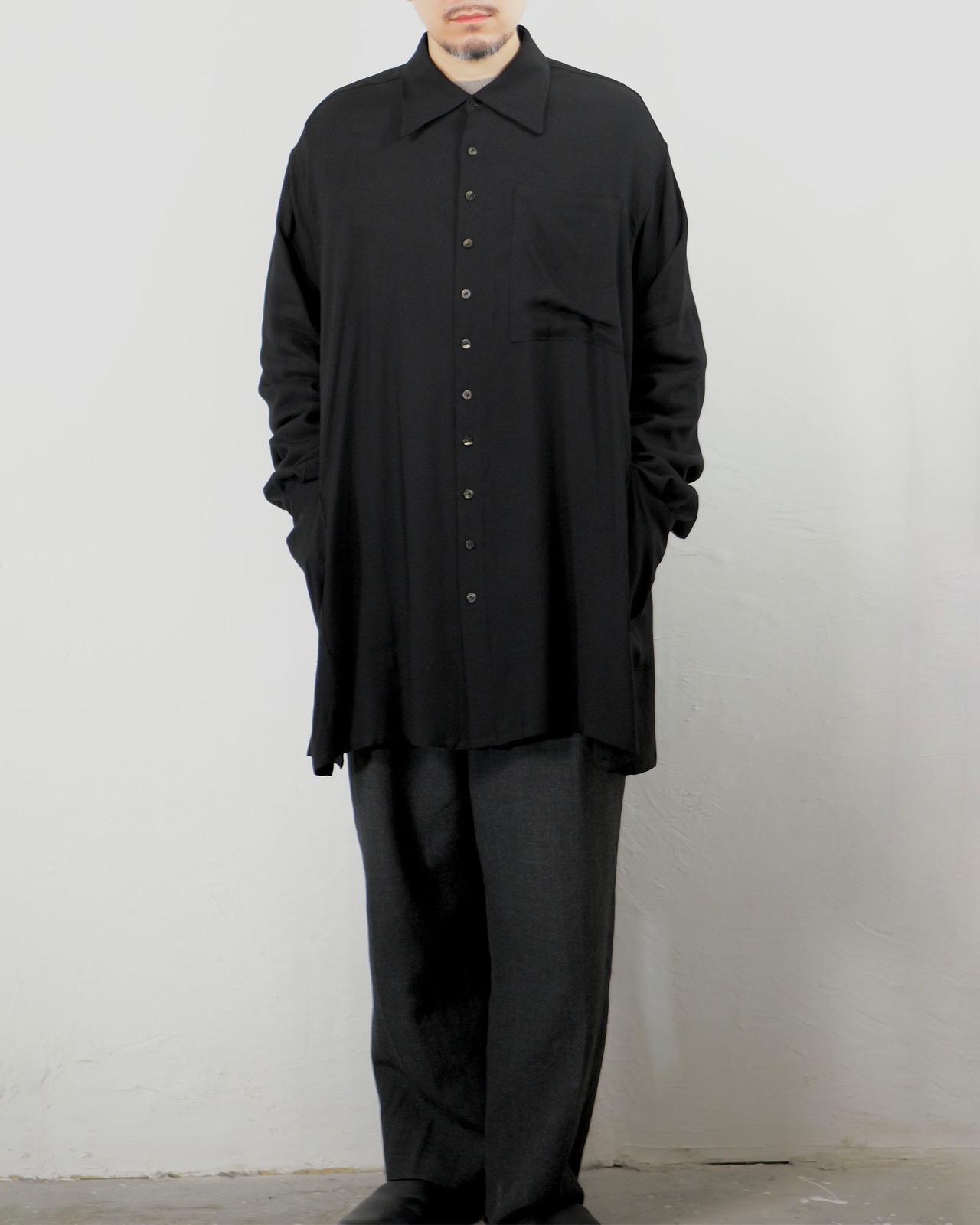 kujaku -  silk mix long shirt cardigan / black