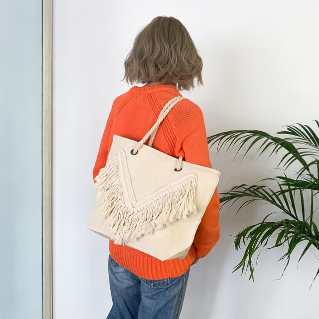 Rope V Fringe Tote Bag M