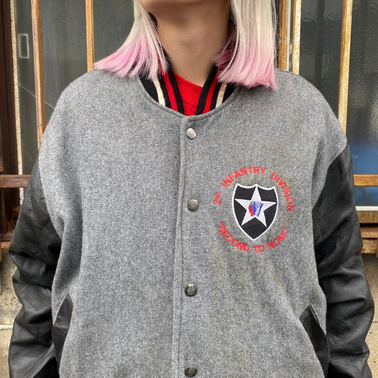 アメリカ陸軍 第2歩兵師団 ワッペン 刺繍 スタジャン 袖レザー メンズM