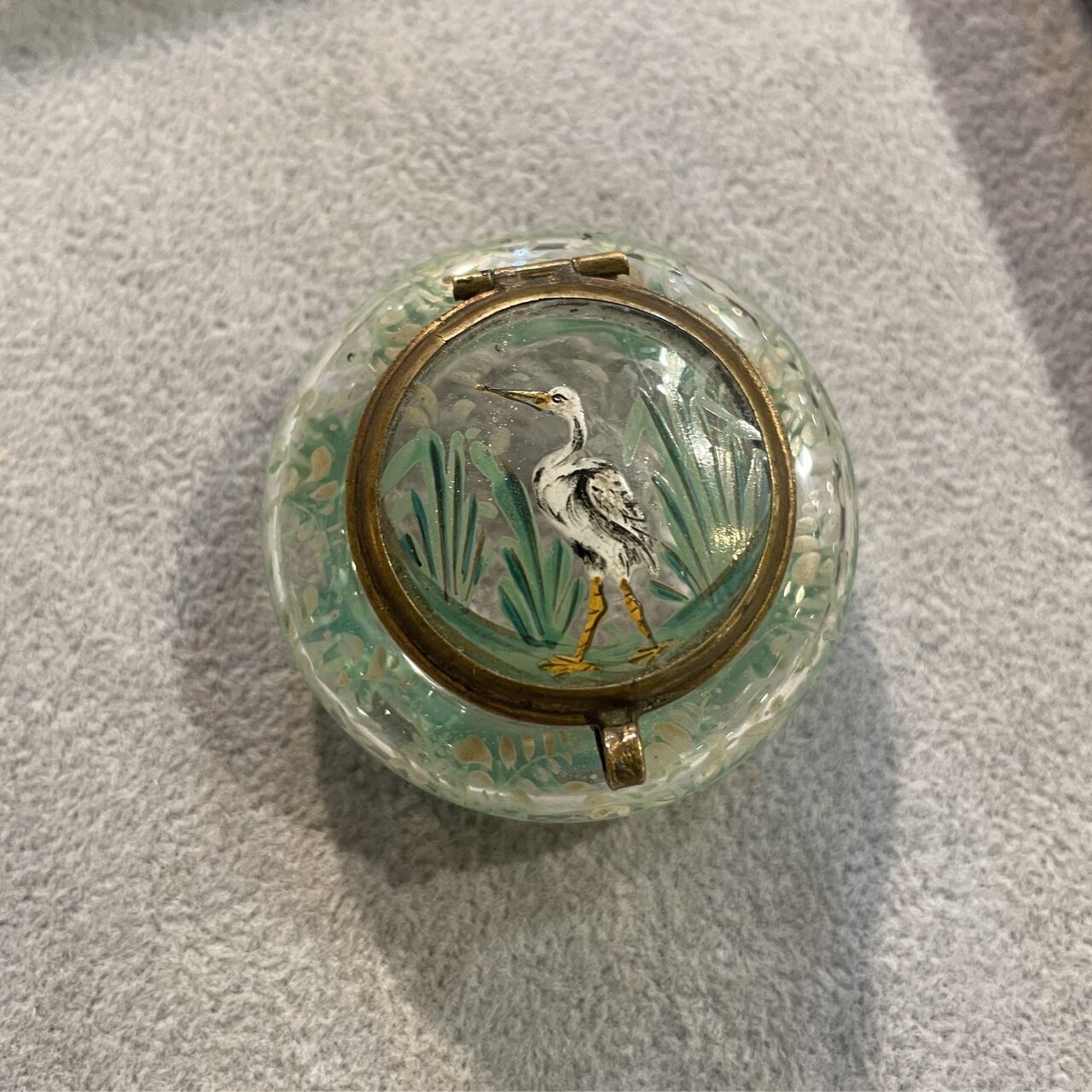 鳥:アンティークガラス小物入れ