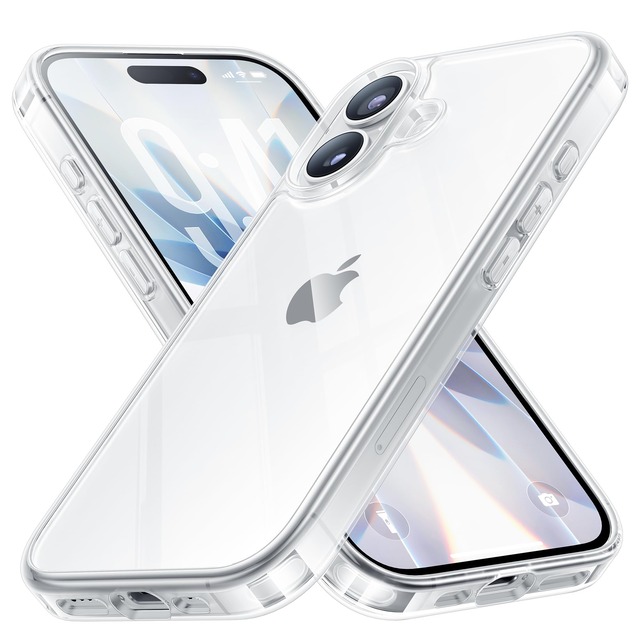 NIMASO iPhone17用 ケース クリア 背面強化ガラス 耐衝撃 傷つき防止 黄ばみ防止 アイフォン17対応 （6.3インチ）