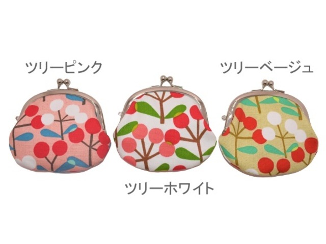 がま口 小銭入れ 丸型 コインケース (ツリーピンク) レトロ22種類 財布 工房 手作り 日本製 エコパッケージ MX-0034-255